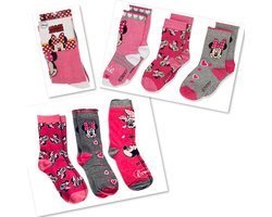 Disney Minnie Mouse sokken - 6 paar - roze/grijs - maat 31/34