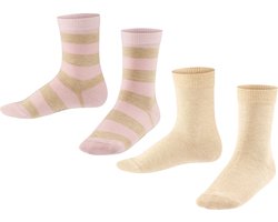 FALKE Happy Stripe 2-Pack katoen multipack kindersokken meisjes jongens beige - Maat 31-34