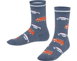 FALKE Police and Fire Cars met patroon duurzaam katoen kindersokken meisjes jongens blauw - Maat 27-30