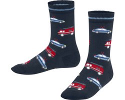 FALKE Police and Fire Cars met patroon duurzaam katoen kindersokken meisjes jongens blauw - Maat 31-34