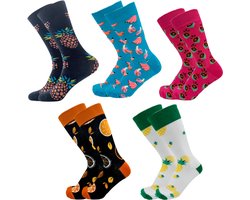 Fruitige Festivalsokken | Sokken Set 5 paar met Fruit | Ananas/ Bananen/Citrus | Grappige kleurige sokken maat 40/45 - Heren Sokken set
