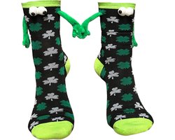 Geluk Sokken met Magnetische Handjes, Ogen en Klavertjes - Kinderen/Dames maat 35-40 - Grappig/Iers/St.Patricks Day