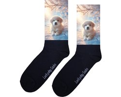 Golden retiever - Opkikkertje - Winter - Grappige sokken - Valentijn cadeau - Verjaardag cadeau - Kerst cadeau - Hond - Grappige sokken - Leuke sokken - Vrolijke sokken - Kerst sokken - Vaderdag - Moederdag - Socks maken Happy - 37-44