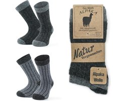 GoWith-2 paar-Alpaca Wollen Sokken-Huissokken-Warme Sokken-Thermosokken-Grijs-Antraciet-Maat 23-26