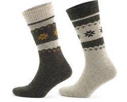 GoWith Alpaca Wollen Sokken-2 paar-Thermosokken en Huissokken-Beige en Bruin-Maat 43-46