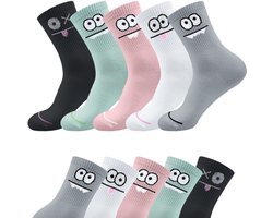 Grappige Sokken set met Monsters - 5 paar Sokjes met Ogen/Gezichtjes - Sokken Meisjes/Kinderen Maat 33-37