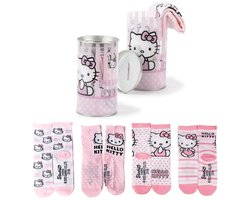 Hello Kitty Sokken in Spaarpot – 4 Paar – Kindersokken – Cadeauverpakking – Officieel Gelicenseerd