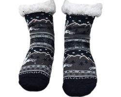 Huissokken - Kerstsokken - Wintersokken - Warme wintersokken - Thermo - Gevoerd - Unisex - Kleur Zwart/Bruin/Wit met Wintermotief - Maat 35 T/M 38 - Antislip - Cadeau - Kerst