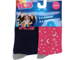 K3 Sokken Moon and Stars 2 paar Roze Maat 27/30