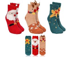 Kerstsokken - Cartoonsokken - Huissokken - Herfst- en wintersokken -2025 Nieuwe stijl -3 paar - Comfortabel koraalfleece -Inclusief patronen van de Kerstman, eland en kleine man - Uniek ontwerp - Vakantiecadeaus- Cadeaus voor kinderen en volwassenen