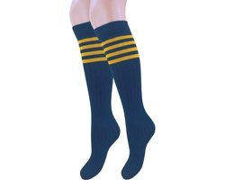 Kinder Kniekous - Rib - Retro - Blauw/Oker - Maat 39-42