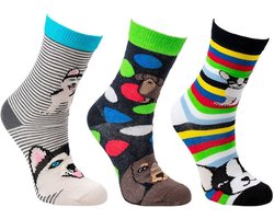 Kindersokken 27-30 | Thema: hondjes | Grappige sokken | Happy socks printjes | Kleur: Grijs | Aantal: 6 paar voordeelpakket