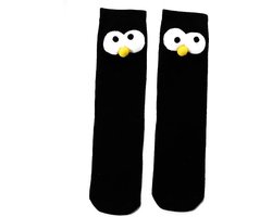 Kindersokken grappige oogjes - zwart - 6-10 jaar - maat 30-34 - katoen - jongenssokken - meisjessokken