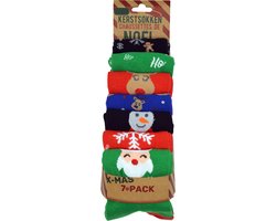 Kindersokken - Kerstsokken - maat 35-38 - hoogwaardige katoen - 7-paar- kerst - x-mas