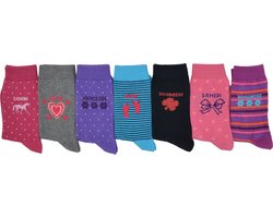 Kindersokken meisjes - Girl - roze & jeans - maat 35-38 - hoogwaardige katoen -7-paar
