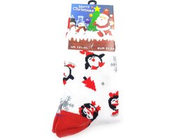 Kindersokken met kerst print wit zwart en rood met pinguins - maat 27-30