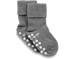 KipKep Antislip Blijf-Sokjes - 12-18 Maanden - Grey - baby dreumes sokken - schoenmaat 19-22 - zakken niet af - biologisch katoen - Grijs