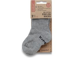 KipKep Blijf-Sokjes - baby sokjes - grijs - Maat 12-18 maanden - 2 paar - zakken niet af - stay-on-socks - biologisch katoen