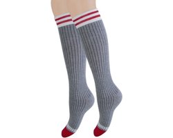 Kniekous - Rib - Strepen - Grijs/Rood - Maat 35-38