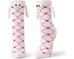 Love Socks - Sokken met Ogen en Magnetische Handjes en roze en rode Hartjes - Dames Sokken maat 35-40
