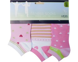 Meisjes enkelkousen fitness fantasie harts - 6 paar gekleurde sneaker sokken - maat 35/38