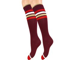 Meisjes Kniekous - Gestreept - Glitter - Goud - Rood - Maat  27-30