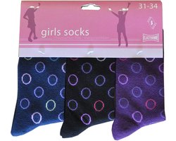 Meisjes sokken - katoen 6 paar - circles - maat 31/34 - assortiment paars - naadloos