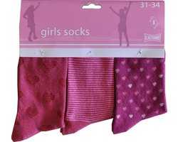 Meisjes sokken - katoen 6 paar - coeur - maat 23/26 - assortiment roze - naadloos