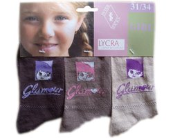 Meisjes sokken - katoen 6 paar - glamour - maat 23/26 - assortiment paars/beige - naadloos