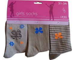 Meisjes sokken - katoen 6 paar - lucky - maat 27/30 - assortiment bruin - naadloos