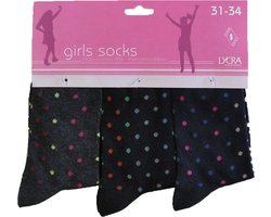 Meisjes sokken - katoen 6 paar - multi - maat 23/26 - assortiment antraciet/marine/zwart - naadloos