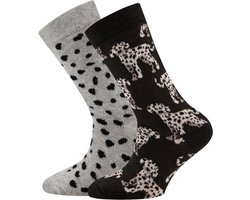 Meisjessok - Dubbelpak - Zwart/Grijs met Dalmatiers en Vlekken - Ewers -35/38