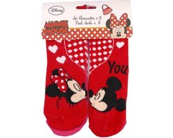Minnie Mouse - Sokken - Roze/Rood - Duopack - maat 31-34