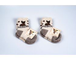 Mongolian Made - Wollen sokken - 100% Schapenwol - Bundel van 2 paar - Maat 18-29 - Bruin/Taupe/Creme - Kindersokken - Zelfreinigend