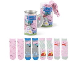 Peppa Pig Sokken in Spaarpot – 4 Paar – Kindersokken – Cadeauverpakking – Officieel Gelicenseerd