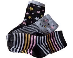 Ruinur Kindersokken - Katoenen Sokken - 3 Paar - Maat 31-34 - Gestreept Multicolour