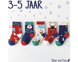 SilverAndCoco® - 5 Paar Kinder Kerstsokken 3 4 5 Jaar / Vrolijke Happy Kerst Sokken Kerstman Rendier / Leuke Grappige Dikke Warme Huissokken Kerstcadeau kinderen / Wintersokken jongens meisjes Kleding Cadeautje Kind - Sokjes