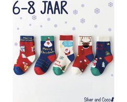SilverAndCoco® - 5 Paar Kinder Kerstsokken 6 7 8 Jaar / Vrolijke Happy Kerst Sokken Kerstman Rendier / Leuke Grappige Dikke Warme Huissokken Kerstcadeau kinderen / Wintersokken jongens meisjes Kleding Cadeautje Kind Sokjes