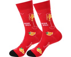 Sokken Dames met Aperol Spritz - maat 36-40 - Rode Sokken met Cocktails/Drank/Sinaasappel