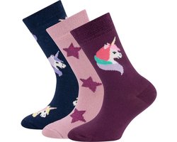 Sokken Ewers Kindermaat - 3-PACK - Donkerblauw & Roze & Paars Eenhoorns & Sterren-31/34