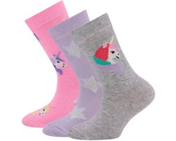 Sokken Ewers Kindermaat - 3-PACK - Roze & Grijs & Lila Eenhoorns & Sterren-23/26
