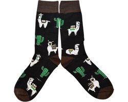 Sokken met Alpaca's en Cactus - Grappige Sokken Dames maat 37-41 - Lama's/Zuid-Amerika/Lama's