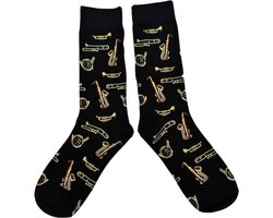 Sokken met Blaasinstrumenten zoals Saxofoon, Trompet, Schuiftrompet en Hoorn - Sokken dames/heren maat 38-43 - Muziekinstrumenten