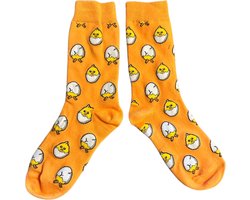 Sokken met Kuikentjes in een Ei - maat 38-44 - Oranje sokken - Leuk voor Pasen of Koningsdag
