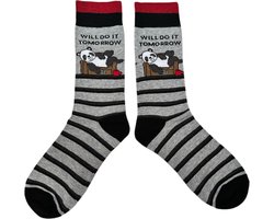 Sokken met Luie Panda's en grappige Tekst: Will do it Tomorrow - maat 38-43 - Grappige Sokken Dames/Heren