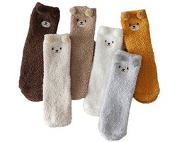 Sokken - Sokken dames - Pluche Huissokken Dames Winter – 6 Paar – Niet-Afhairende Warme Fluffy Sokken – Dierlijke Patronen – Huissokken Anti-Koud – Kerstcadeau – One Size