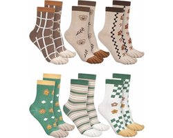Teensokken - Women's - Teen Sokken - 6 Paar - Katoen - Yoga Sokken - Gladde Teennaad - Geen Vervelende Naden - Toe Socks - Toesocks - Dames - Runner Teensokken - Sneakersokken - Antibacterieel - Ademend - Elasticiteit - Comfortabele Sokken