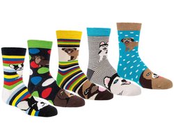 Vrolijke kindersokken maat 31-34 | grappige kinder sokjes | kinderen sokken met happy prints motief | 6 paar bundelvoordeel | kleurrijk korting pakket met thema grappige honden