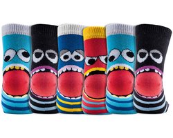 Vrolijke kindersokken maat 35-38 | grappige kinder sokjes | kinderen sokken met happy prints motief | 6 paar bundelvoordeel | kleurrijk korting pakket
