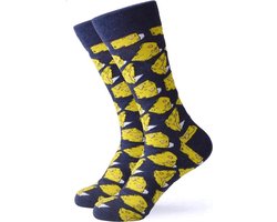 Vrolijke Sokken "Kaas" - Maat 40-46 - Kaasblokjes/Gatenkaas/Eten - Grappige Sokken dames